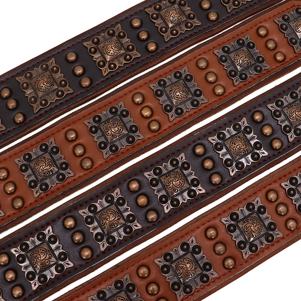 Cool Spiked Dog Collar for Medium Large Dogs – Genuine Leather Adjustable Pitbull Bulldog Collar with Metal Buckle &amp; D-Ring