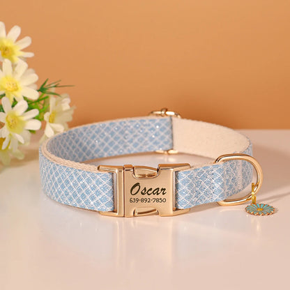 Personalized Bling Plaid Dog Collar – Adjustable Buckle Collar with Cute Flower Pendant, Anti-Lost ID for Small &amp; Medium Dogs &amp; Cats – Pink