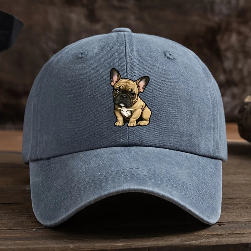 Adjustable French Bulldog Baseball Cap – Vintage Washed Dog Pattern Hat, Sunscreen Outdoor Sports Hat for Men &amp; Women