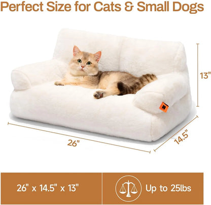 Pet Couch Bed 26×19×13 – Washable Fluffy Cat Bed for Cats &amp; Small Dogs up to 25 lbs, Black &amp; White