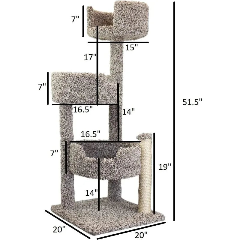 Real Wood &amp; Carpeted Cat Tree for Indoor Cats – Sturdy Multi-Level Cat Tower with Scratching Posts