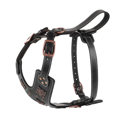 Genuine Leather Dog Harness – Durable Riveted Training Vest with Metal Hardware for Medium &amp; Large Dogs