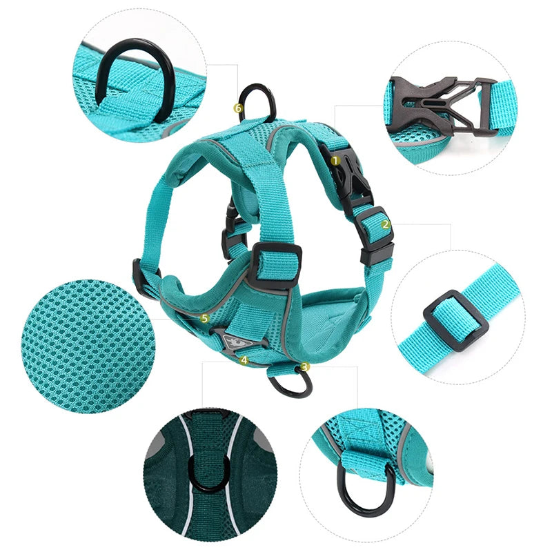 Dog Harness Leash Set - Adjustable Reflective Pet Chest Strap for Small &amp; Medium Dogs, Cats, Puppies, French Bulldog, Yorkie