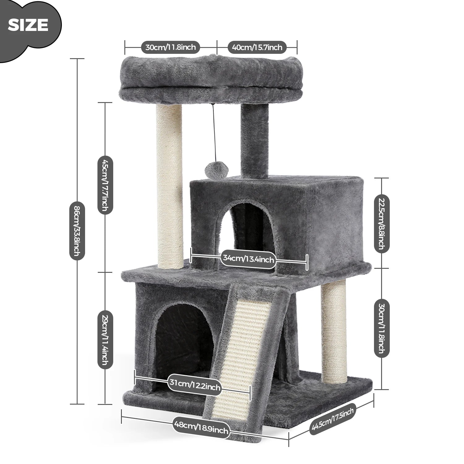 Large Cat Tree for Indoor Cats, Multi-Level Cat Tower with Sisal Scratching Post, 2 Spacious Condo, Cat Scratching Pad, Cat Toys