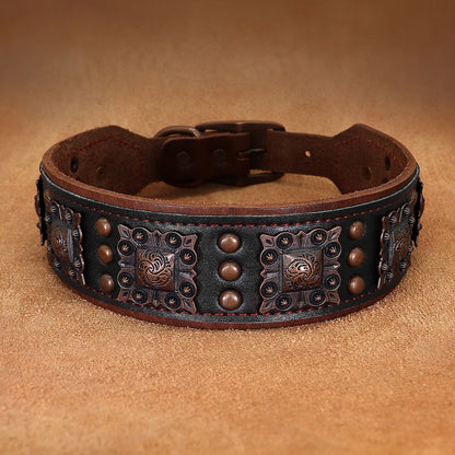 Cool Spiked Dog Collar for Medium Large Dogs – Genuine Leather Adjustable Pitbull Bulldog Collar with Metal Buckle &amp; D-Ring