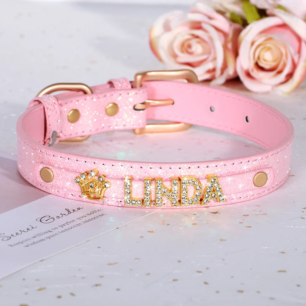 Personalized Bling Rhinestone Dog Collar – Custom Name Collar for Small Dogs &amp; Cats