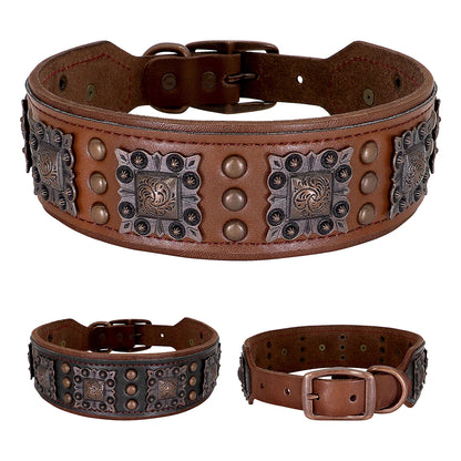 Cool Spiked Dog Collar for Medium Large Dogs – Genuine Leather Adjustable Pitbull Bulldog Collar with Metal Buckle &amp; D-Ring