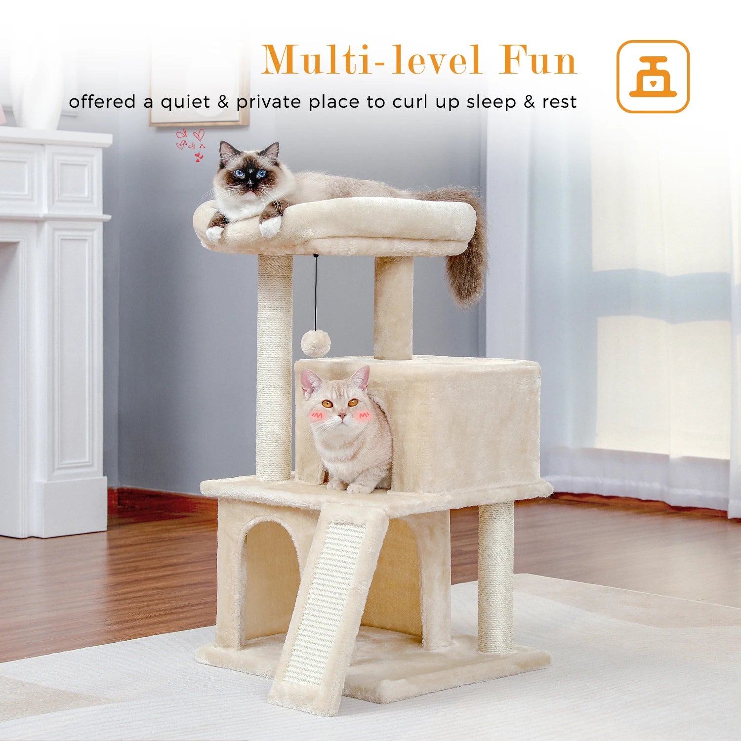 Large Cat Tree for Indoor Cats, Multi-Level Cat Tower with Sisal Scratching Post, 2 Spacious Condo, Cat Scratching Pad, Cat Toys