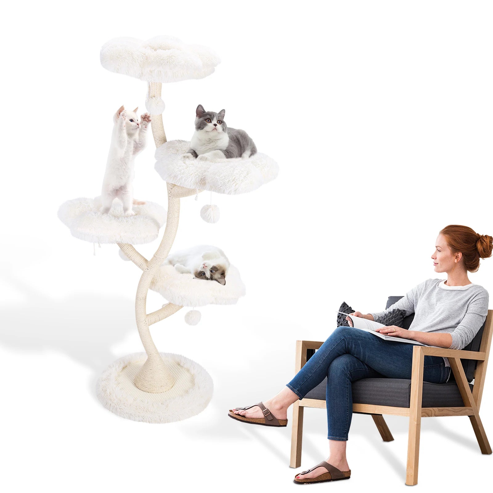 Flower-Shaped Cat Tree Tower with Bed – Multi-Layer Cat Shelf &amp; Iron Art Climbing Frame for Indoor Cats
