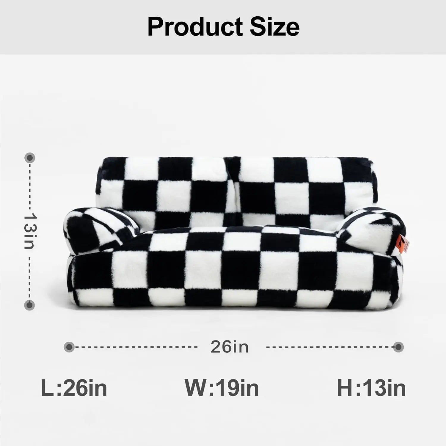 Pet Couch Bed 26×19×13 – Washable Fluffy Cat Bed for Cats &amp; Small Dogs up to 25 lbs, Black &amp; White