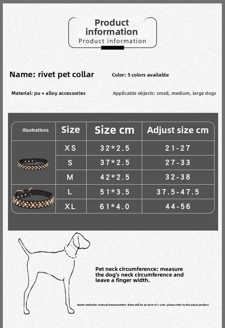 Anti-Bite Leather Dog Collar with Rivets – Heavy Duty Adjustable Pet Collar for Medium &amp; Large Dogs, Soft Comfortable Durable Training Walking Collar