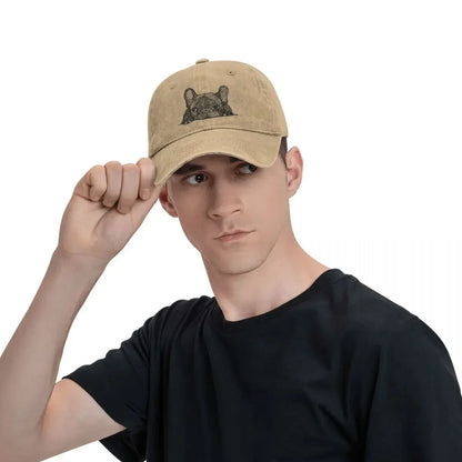 Vintage French Bulldog Hat – Distressed Denim Dog Lover Baseball Cap