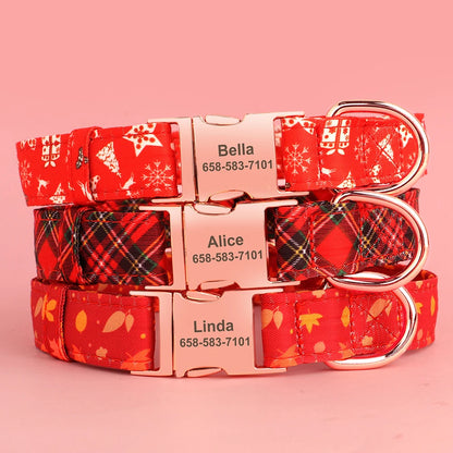 Personalized Dog Collars – Classic Red Plaid Pet Collar with Bowknot &amp; Free Engraving ID Tag for Small and Medium Dogs
