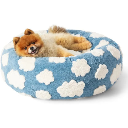 Ultimate Comfort Small Donut Bed,  Calming Pet Beds, Stylish Print Beds, Cozy Soft Plush Material for Dogs and Cats