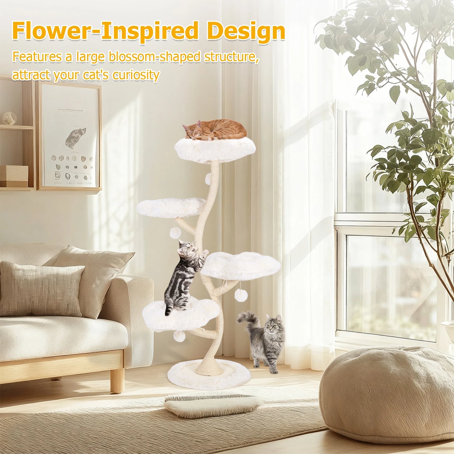 Flower-Shaped Cat Tree Tower with Bed – Multi-Layer Cat Shelf &amp; Iron Art Climbing Frame for Indoor Cats
