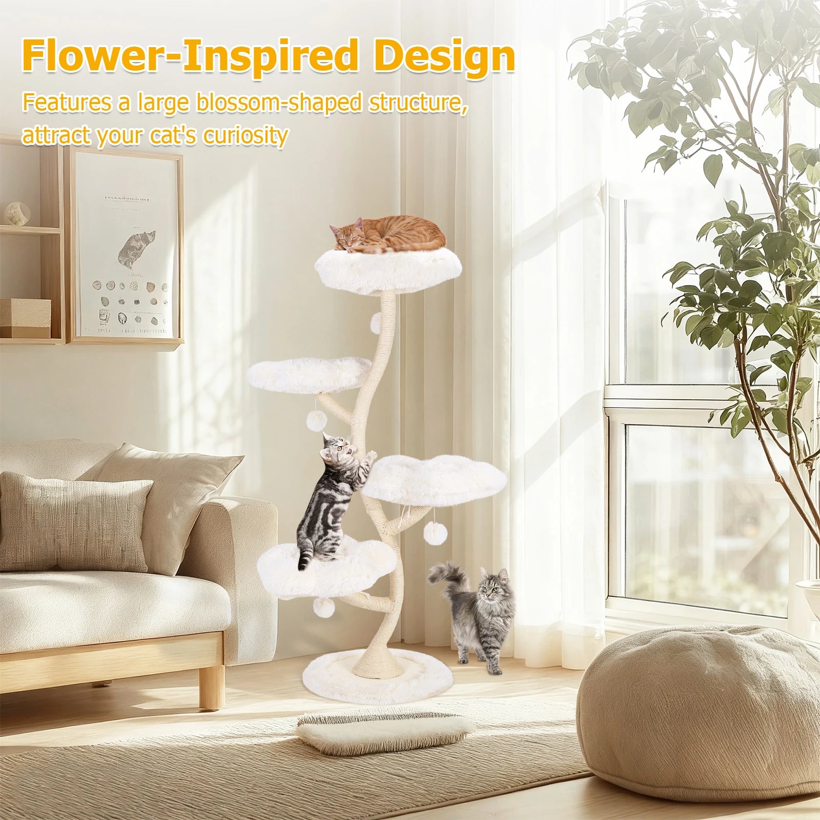 Flower-Shaped Cat Tree Tower with Bed – Multi-Layer Cat Shelf &amp; Iron Art Climbing Frame for Indoor Cats
