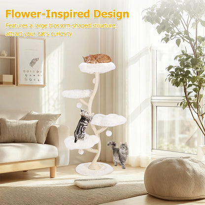 Flower-Shaped Cat Tree Tower with Bed – Multi-Layer Cat Shelf &amp; Iron Art Climbing Frame for Indoor Cats