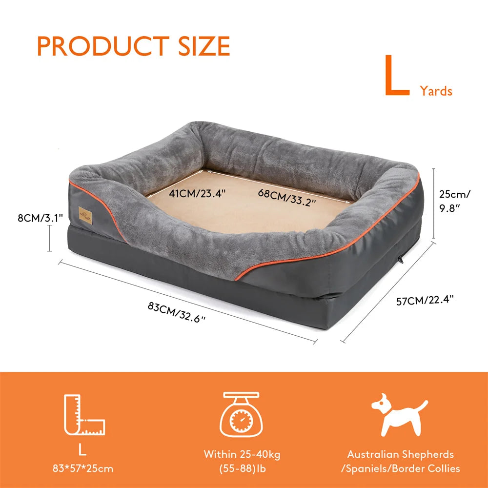 Jumbo Orthopedic Dog Bed – Large Memory Foam Pet Sofa Couch with Bolster, Waterproof &amp; Washable Removable Cover