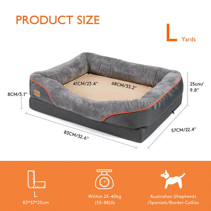 Jumbo Orthopedic Dog Bed – Large Memory Foam Pet Sofa Couch with Bolster, Waterproof &amp; Washable Removable Cover