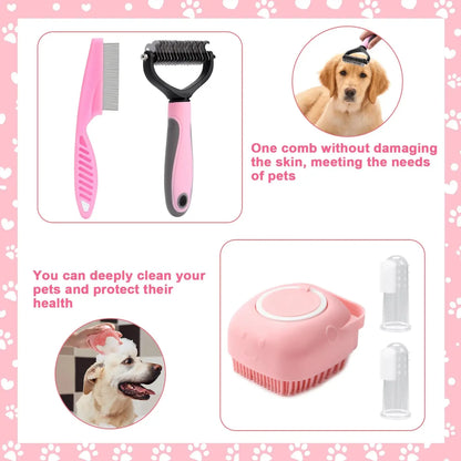 8-piece Dog Brush Grooming Set, pet self-cleaning set, with pet nail clippers and files, flea comb, pet shampoo bath brush, pet