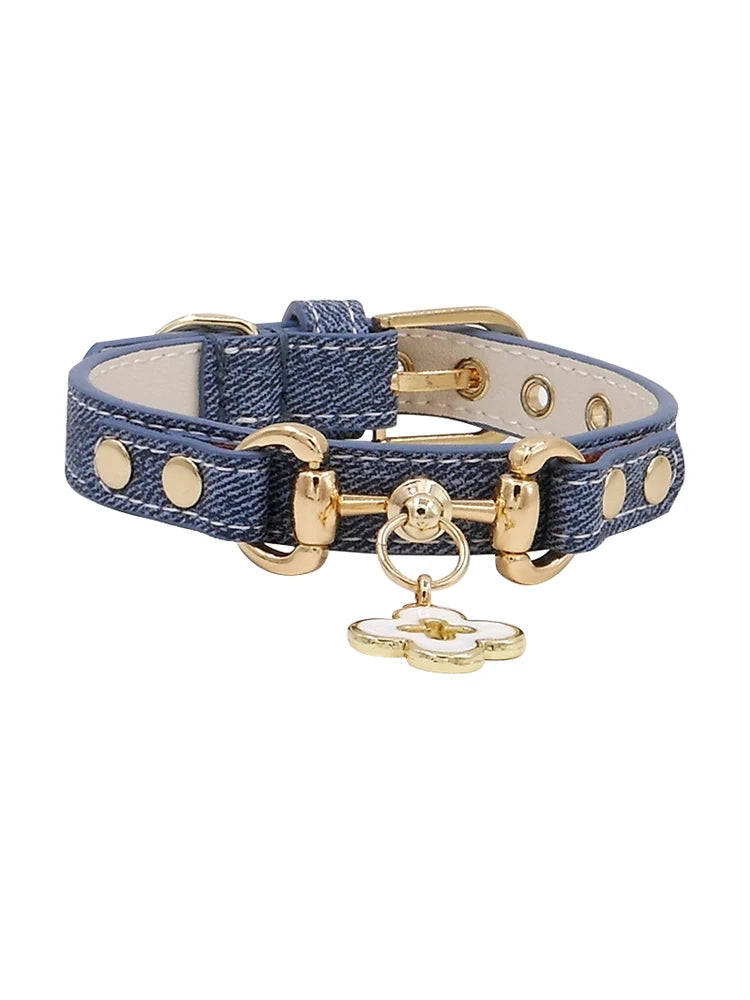 Elegant Genuine Leather Pet Collars with Charm for Dogs and Cats, Puppy Collars, Necklace for Poodle Papillon Chihuahua