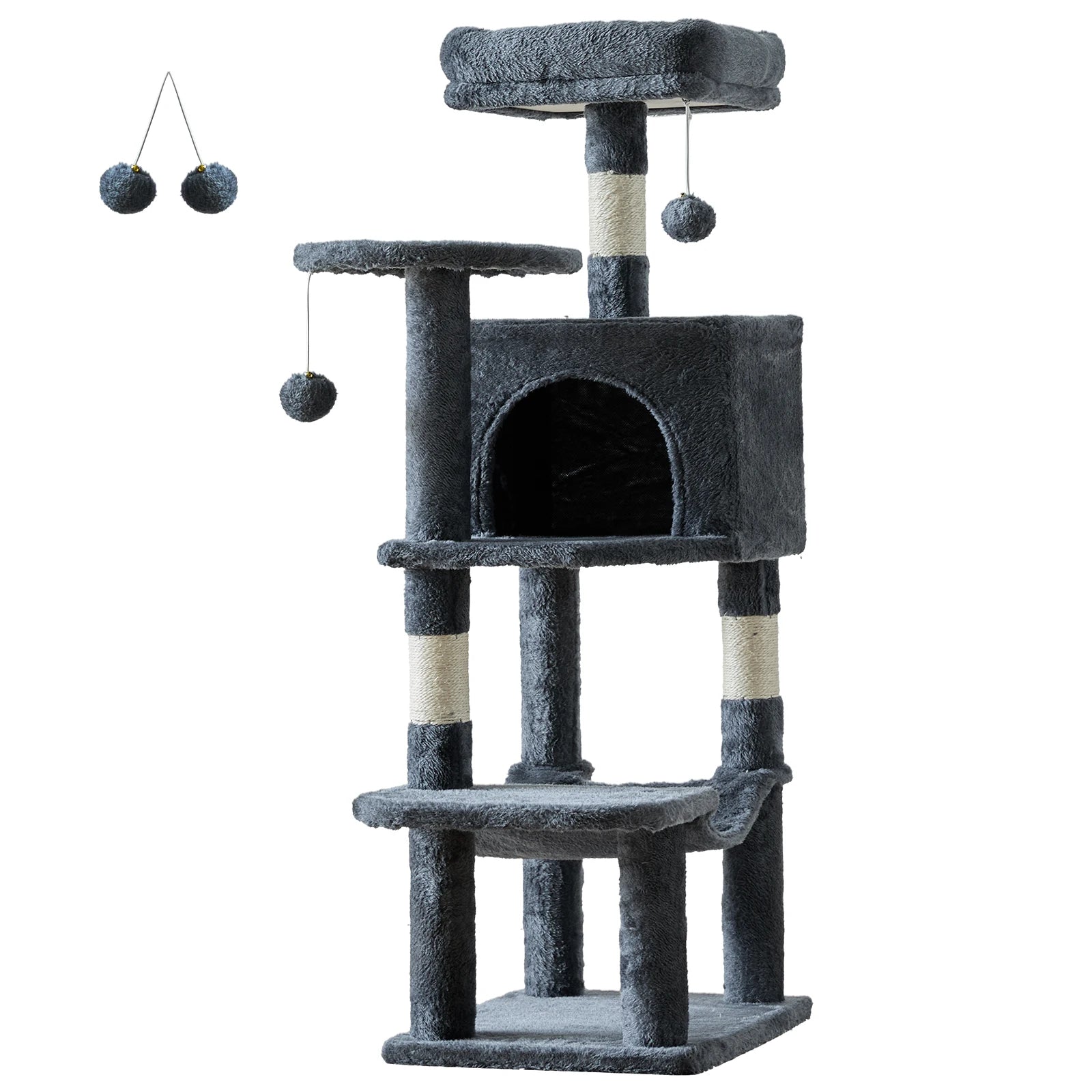 Tall Multi-Cat Climbing Cat Tree Tower – 44&quot; Indoor Cat Furniture with Sisal Scratching Posts &amp; Cozy Pet House