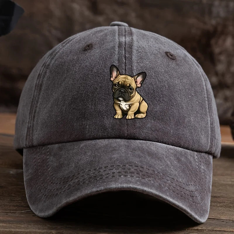 Adjustable French Bulldog Baseball Cap – Vintage Washed Dog Pattern Hat, Sunscreen Outdoor Sports Hat for Men &amp; Women