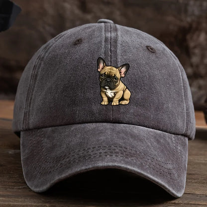Adjustable French Bulldog Baseball Cap – Vintage Washed Dog Pattern Hat, Sunscreen Outdoor Sports Hat for Men &amp; Women