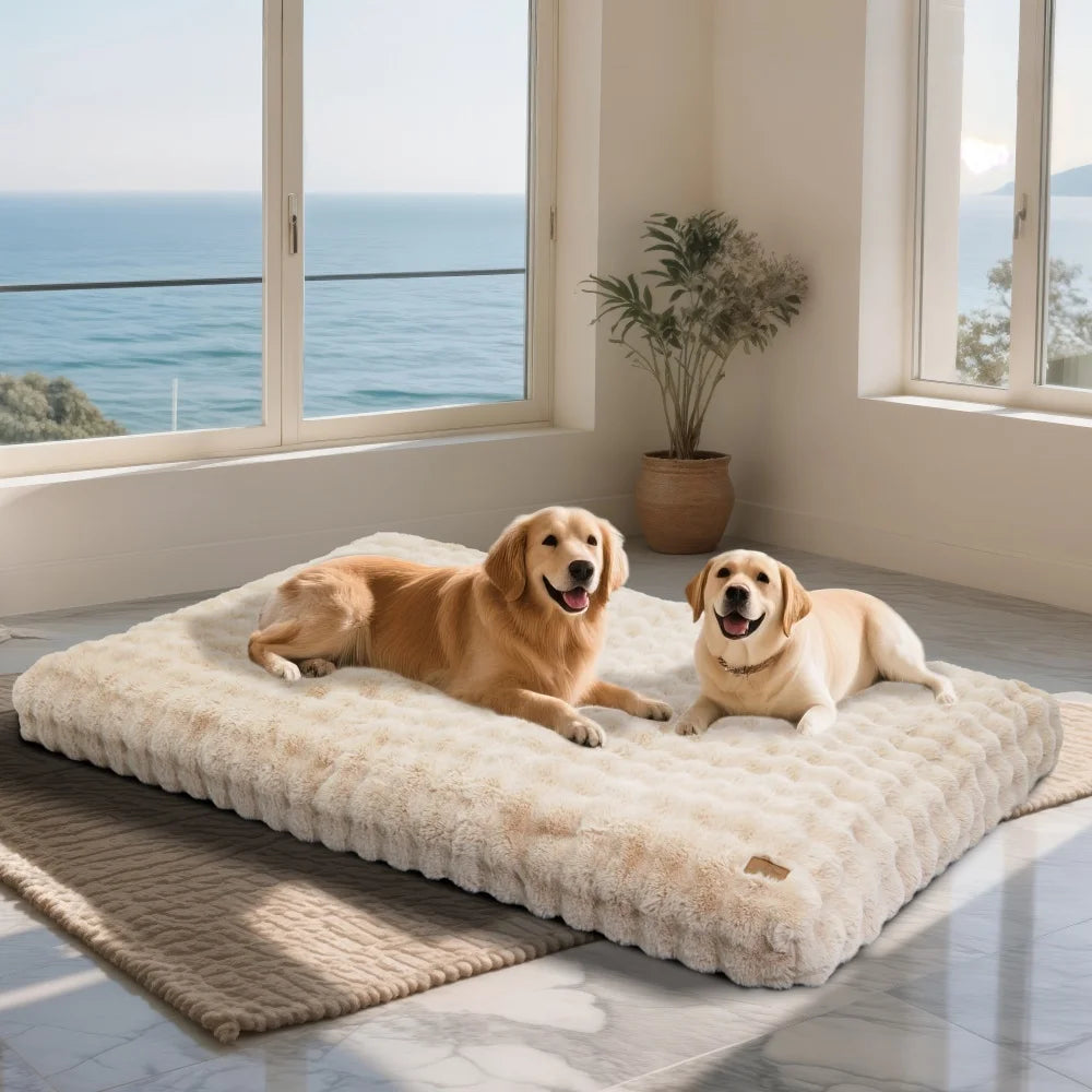 Ultra Plush Dog Bed - Washable Crate Mat for Large Dogs – Soft Pet Cushion Mattress, Anti-Slip Puppy Bed, Cozy Kennel Pad