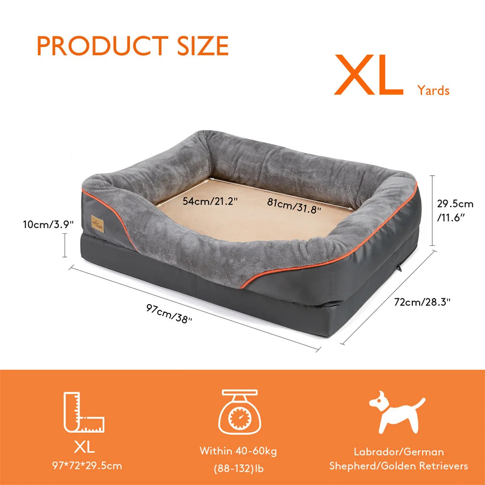 Jumbo Orthopedic Dog Bed – Large Memory Foam Pet Sofa Couch with Bolster, Waterproof &amp; Washable Removable Cover