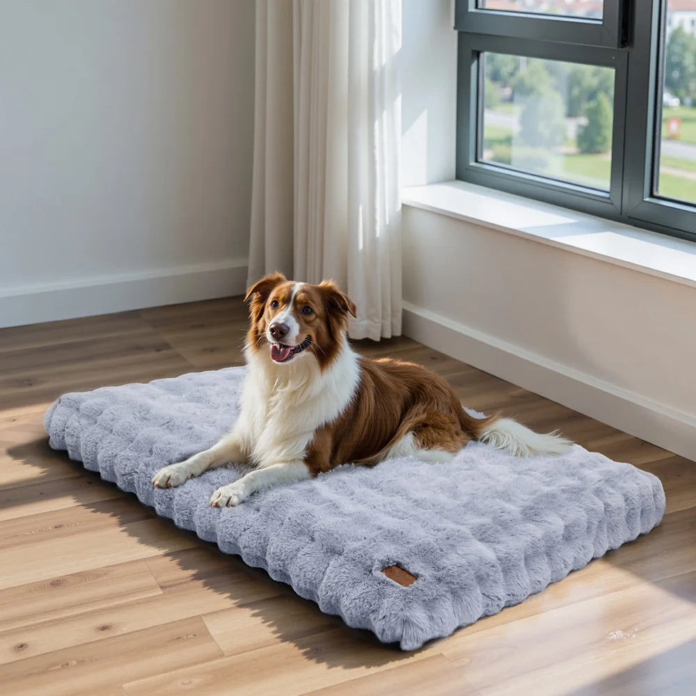 Ultra Plush Dog Bed - Washable Crate Mat for Large Dogs – Soft Pet Cushion Mattress, Anti-Slip Puppy Bed, Cozy Kennel Pad