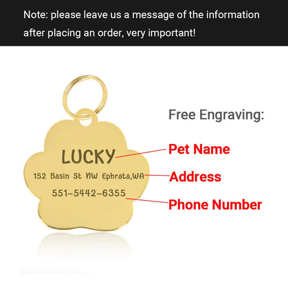 Personalized Pet ID Collar Tags - Custom Engraved Cat &amp; Dog Name Necklace with Gold Paw Glitter Pendant