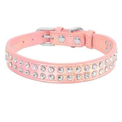 Crystal Rhinestone Small Dog Collar – Adjustable Leather Pet Collar for Chihuahua, Puppy &amp; Cat, Padded Sparkly Dog Collar