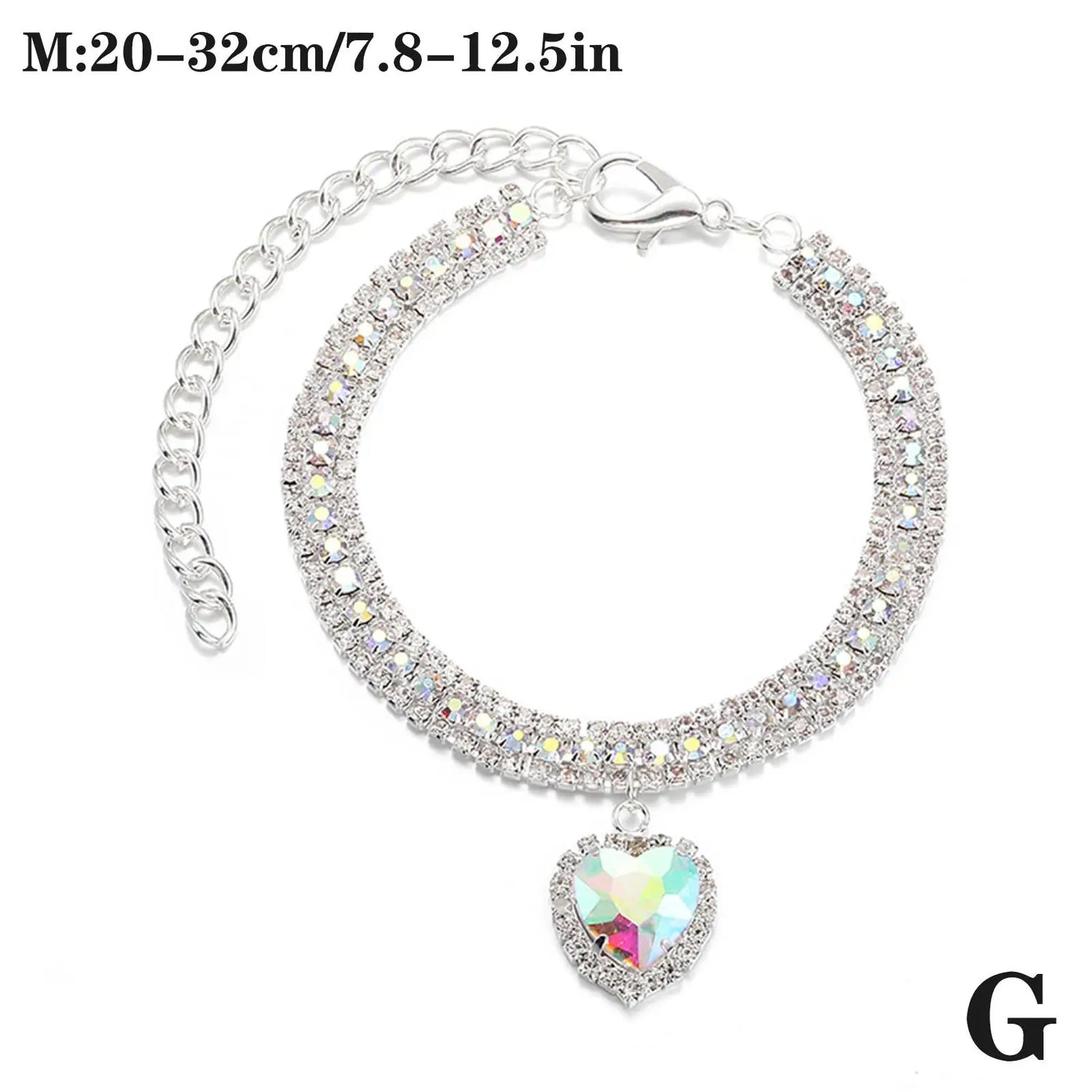 Bling Rhinestone Dog &amp; Cat Necklace Collar – Crystal Heart Diamante Pet Jewelry, Adjustable Puppy &amp; Kitten Wedding Party Accessory XS–L