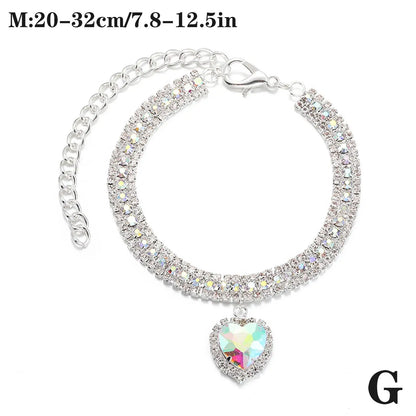 Bling Rhinestone Dog &amp; Cat Necklace Collar – Crystal Heart Diamante Pet Jewelry, Adjustable Puppy &amp; Kitten Wedding Party Accessory XS–L