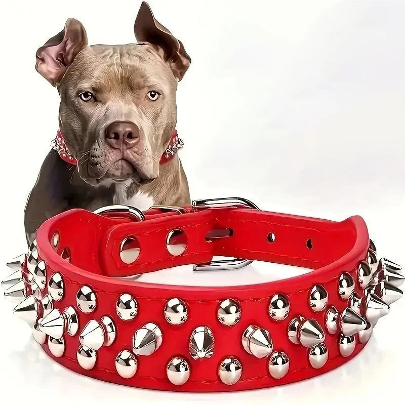 Adjustable Spike Dog &amp; Cat Collar – PU Leather Punk Rivet Pet Neck Strap for Small Dogs &amp; Cats, Studded Fashion Collar