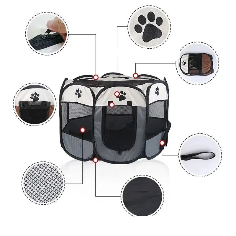 Portable Octagonal Pet Kennel – Foldable Playpen for Dogs, Cats &amp; Small Pets | Lightweight, Chew-Resistant, Indoor/Outdoor