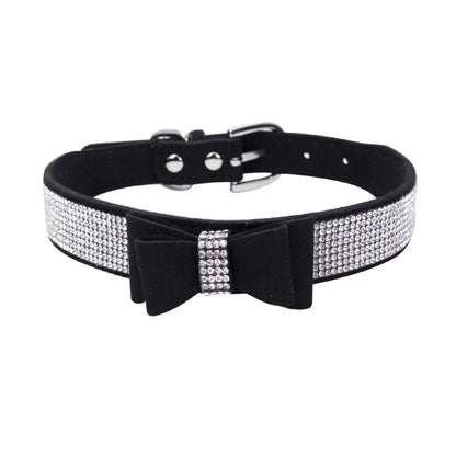 Bling Velvet Dog Collar with Rhinestones – Butterfly Bow Holiday Fashion Collar &amp; Leash Set