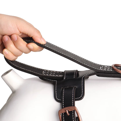 Genuine Leather Dog Harness – Durable Riveted Training Vest with Metal Hardware for Medium &amp; Large Dogs