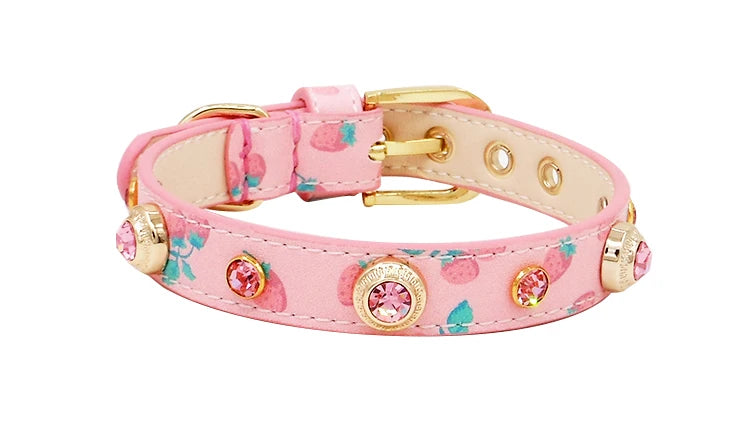 Genuine Leather Pet Collar White Diamond Gemstone Rivet Cowhide Collar Dog and Cat Collar