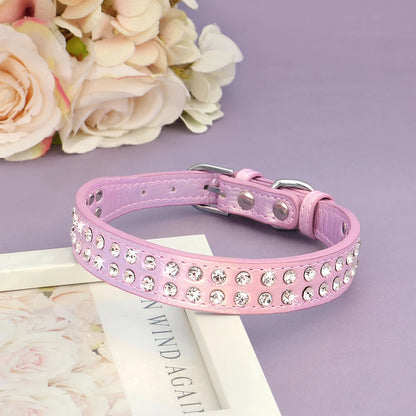 Crystal Rhinestone Small Dog Collar – Adjustable Leather Pet Collar for Chihuahua, Puppy &amp; Cat, Padded Sparkly Dog Collar