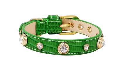 Genuine Leather Pet Collar White Diamond Gemstone Rivet Cowhide Collar Dog and Cat Collar