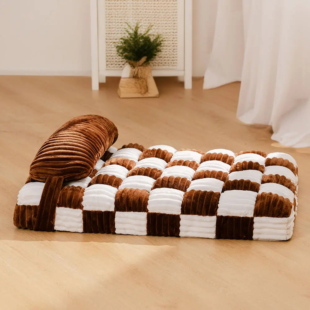 Handmade Plush Square Orthopedic Dog Bed with Pillow – Warm &amp; Soft Support for Large and Small Dogs