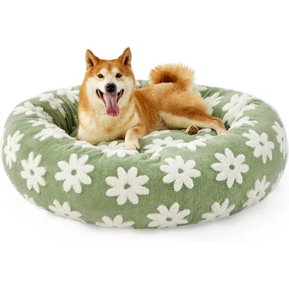 Ultimate Comfort Small Donut Bed,  Calming Pet Beds, Stylish Print Beds, Cozy Soft Plush Material for Dogs and Cats