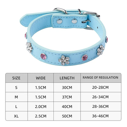 Rhinestone Leather Dog Collar – Adjustable Bling Puppy Collar with Metal Buckle for Small &amp; Medium Dogs