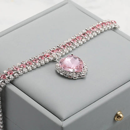 Bling Rhinestone Dog &amp; Cat Necklace Collar – Crystal Heart Diamante Pet Jewelry, Adjustable Puppy &amp; Kitten Wedding Party Accessory XS–L