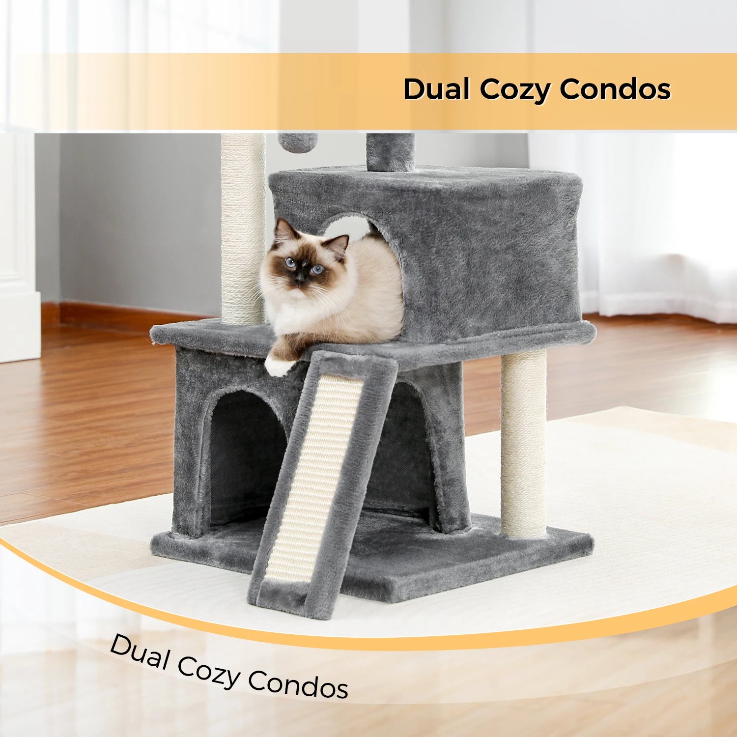 Large Cat Tree for Indoor Cats, Multi-Level Cat Tower with Sisal Scratching Post, 2 Spacious Condo, Cat Scratching Pad, Cat Toys