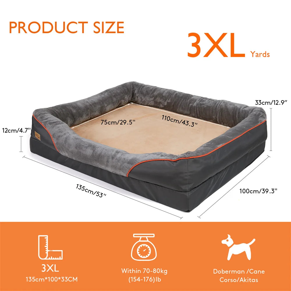 Jumbo Orthopedic Dog Bed – Large Memory Foam Pet Sofa Couch with Bolster, Waterproof &amp; Washable Removable Cover