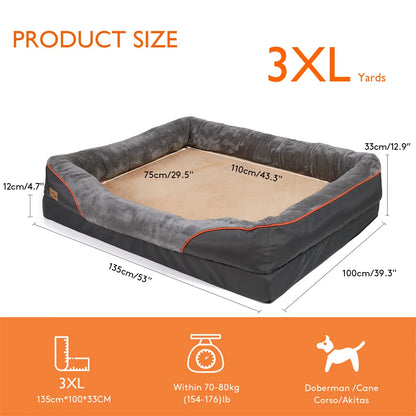 Jumbo Orthopedic Dog Bed – Large Memory Foam Pet Sofa Couch with Bolster, Waterproof &amp; Washable Removable Cover