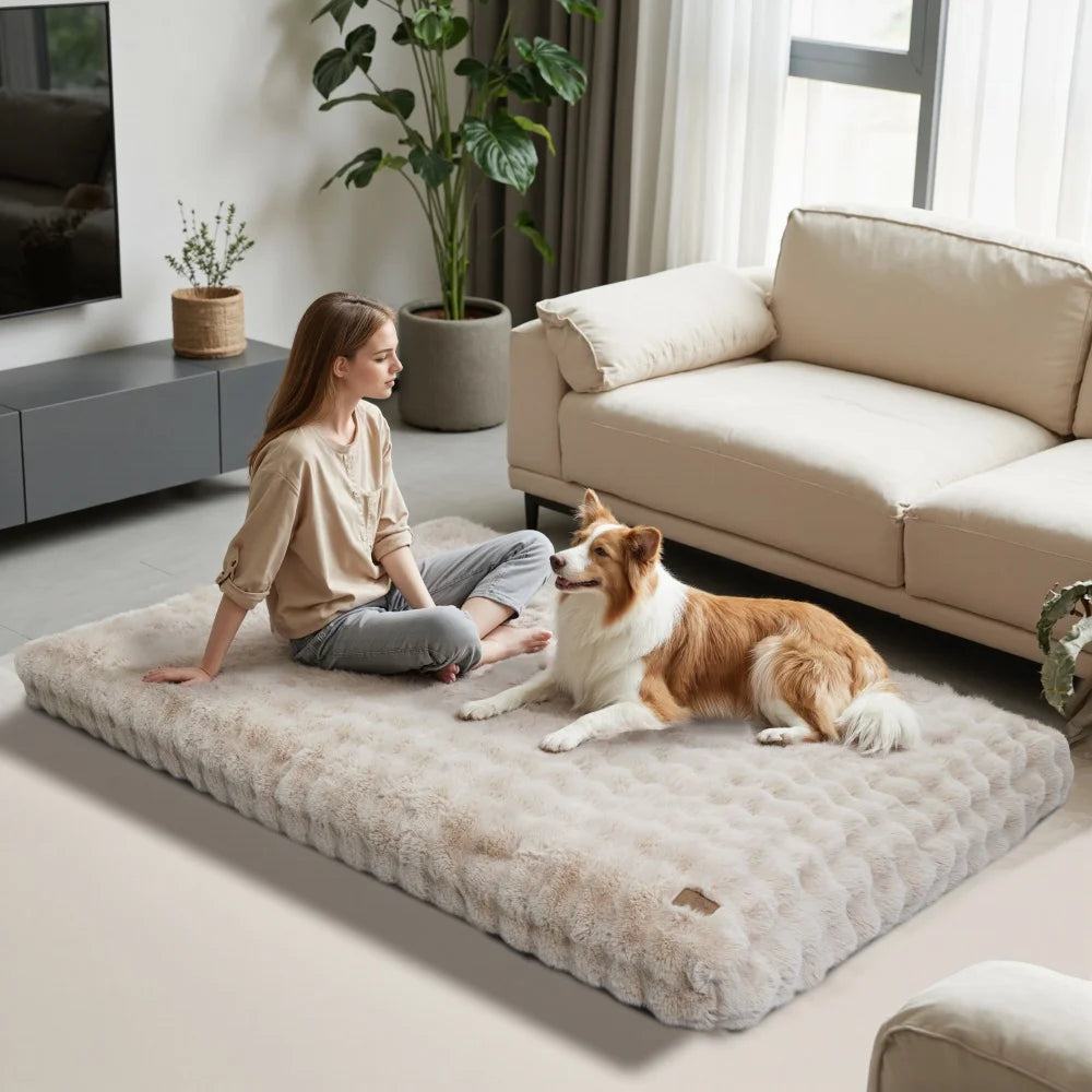 Ultra Plush Dog Bed - Washable Crate Mat for Large Dogs – Soft Pet Cushion Mattress, Anti-Slip Puppy Bed, Cozy Kennel Pad